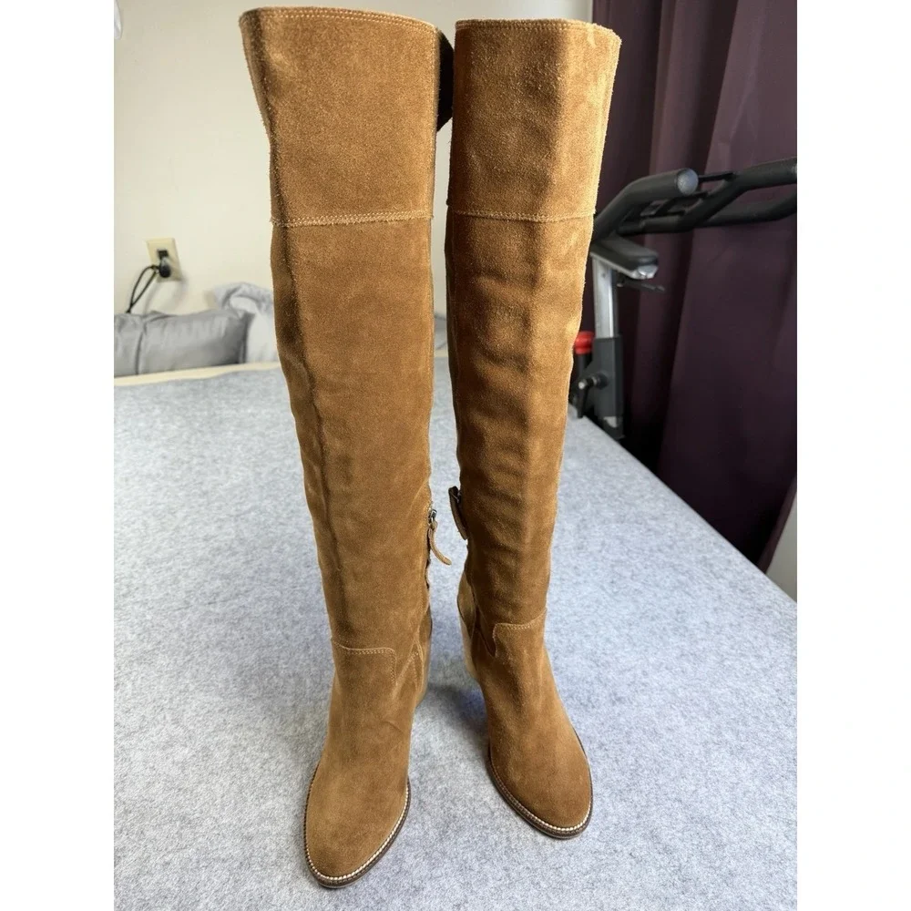 8.5B Steve Madden Orlando Over the Knee Golden Brown Suede Stacked Heel Boots